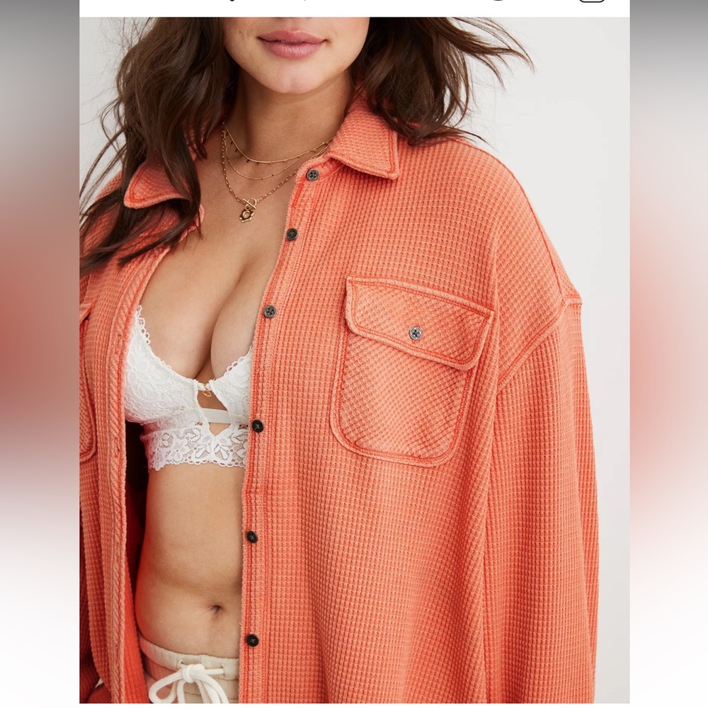 AERIE, Lumber Jane Waffle Shirt/shacket